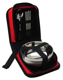 Camping Cooking Outdoor Travel Bag Tableware Stainless Red