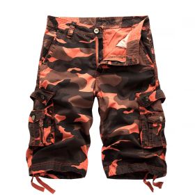 Mens Relaxed Camouflage Camo Cargo Shorts (Color: Red, size: 32)